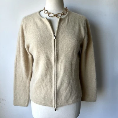 Cárdigan De Colección Liz Claiborne Crema Lana y Angora Esponjoso Cremallera Talla L Dinero Antiguo Preppy Foto 1 de 4