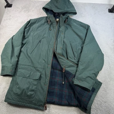 Vintage LL Bean Parka Men XL Green Wool Plaid Lined Hooded Chore Coat Jacket 90s - Image 1 of 4