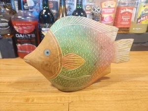 Vintage Boho Küste Holz Fisch Figur handgeschnitzt bemalt Sea Life Kunst 11" x 8" - Bild 1 von 6