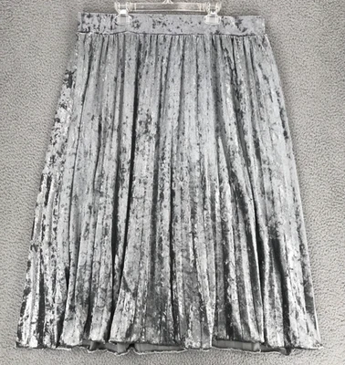 Falda midi acampanada plisada acordeón terciopelo Emma talla 1X gris elástica Foto 1 de 4