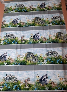 25"x43" Forest Friends #04325 P&B Textiles Border Stripe Fabric Raccoon Chipmunk - Picture 1 of 5