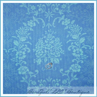 BonEful Fabric FQ Cotton Quilt Blue Flower Damask Victorian Shabby Chic Bohemian - Image 1 of 4