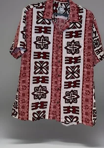 Men’s Red Hawaiian Short Sleeve Tribal Aztec Button Down Shirt Size Medium - Picture 1 of 4