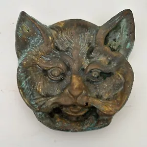 Vintage massiv Fuß Messing Katze Gesicht Schmuck Schale Patina Mid Century MCM - Bild 1 von 6