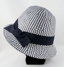 Ladies Italian Bucket Hat White Blue Medium Woven Design By Soprattutto Cappelli