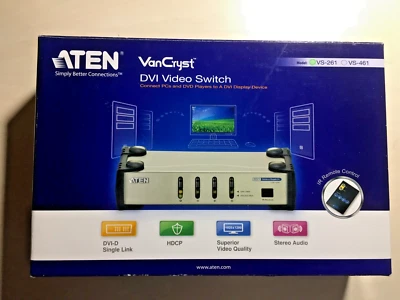 ATEN VS-261 DVI Audio/Video Grafik-Switch 2-Port Silber, Fernbedienung, OVP,NEU - Bild 1 von 4