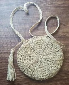Tan Round Rattan Straw Crossbody Bag - Picture 1 of 9