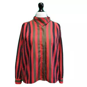 Vintage 80s Striped Blouse St Michael Red Blue Green Long Sleeve XL 16 Womens - Picture 1 of 5