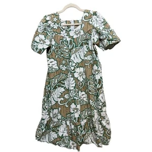 1960 Vintage Chin Lan Hawaiian Women's Floral Print Dress Green&Beige Size M - Picture 1 of 8