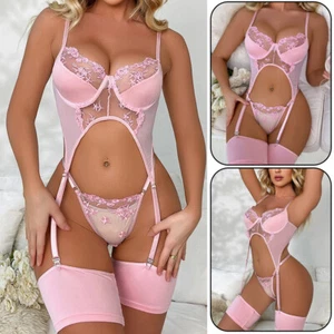 Sexy Lingerie Bra Thong Lace Babydoll Sleepwear Underwear Nightwear for Women US - Picture 1 of 15