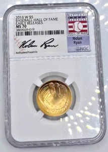2014-W $5 Early Release Baseball HoF Gold Dollar🔥 Signed Nolan Ryan🔥 NGC MS-70 - Picture 1 of 4