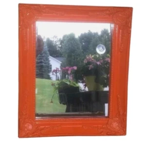 Verzierter Wand-/Staffelspiegel rechteckig gerahmt glänzend orange traditionell Designer   - Bild 1 von 10