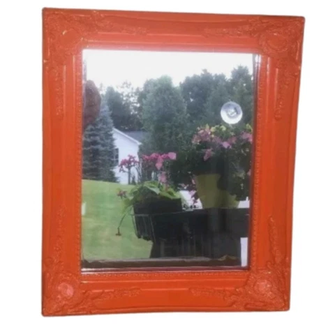 Ornate Wall/Easle Rectangular Framed Glossy Orange Traditional Designer Mirror Cover