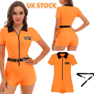 Prisoner Costumes for Women Halloween Cosplay Fancy Outfit Inmate Sexy Jumpsuits - Picture 1 of 15
