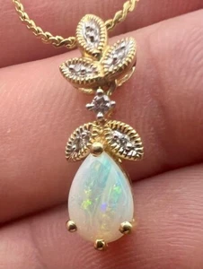 Vintage 14k Gold Anhänger mit schönem Opal & 6 kleinen Diamanten - Bild 1 von 12