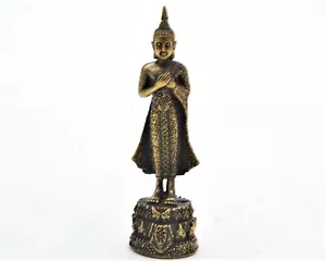 Small Brass Buddha Friday. Hand Details on Solid Brass with Patina. Stand 2.5" - Picture 1 of 3