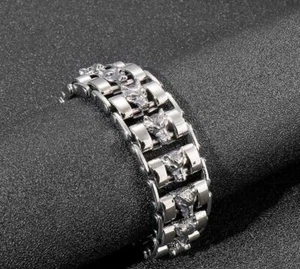 Large Bike Chain Bracelet Stainless Steel Wolf Polished Link 23mm 9'' - Picture 1 of 4