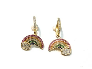 Orecchini a Cerchietto Pendente Rainbow Zirconi Argento 925 placcato oro - Foto 1 di 3