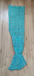 Meerjungfrauen- Flosse/ Woll-Decke Türkis bunt handgestrickt NEU! - Bild 1 von 4