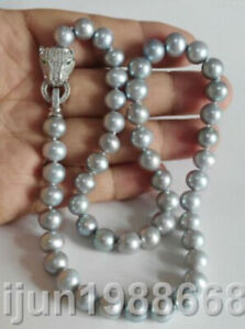 9-10mm tahitian silver gray pearl necklace 18inch silver clasp