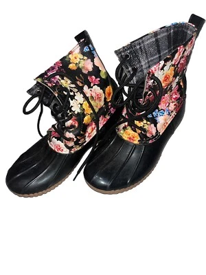 Sperry Cold Bay Negro Floral Flores Cuadros Pato Botas Con Cordones Zapatos al Tobillo Talla 6 Foto 1 de 4