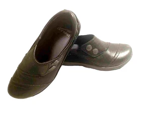 Dansko 38/7.5  Black Leather Silver Button Flat Slip-On Loafers Shoes - Picture 1 of 6