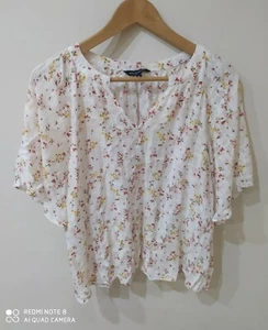 Floral Sheer Cotton Cap Sleeve Blouse 8 Peacocks VGC - Picture 1 of 5