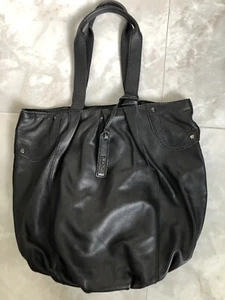 **16"x16" JOE'S Jeans Black Genuine Leather Tote Hand Bag Top Purse - Picture 1 of 10