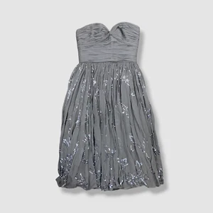 $7990 Oscar De La Renta Women's Gray Strapless Sequin Plissé Dress Size 6 - Picture 1 of 8