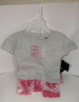 DKNY 3-Piece Outfit Set Size 3/6 Months Grey & Pink New - Image 1 of 3