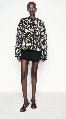 Zara Blazer Jacket Sz M Quilted Puffer Animal Print Coat Pockets NWT - Image 1 of 4