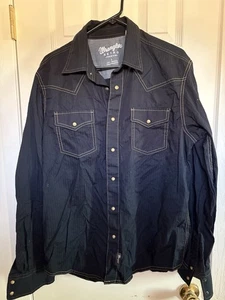 Wrangler Shirt Mens Large Black Pearl Snap Retro Western Cotton Button Up - Picture 1 of 4