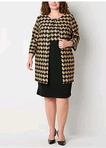 Danny und Nicoles Set zweiteilig Kleid und Jacke hellbraun & schwarz Hahnentritt Gr. 24w - Bild 1 von 9