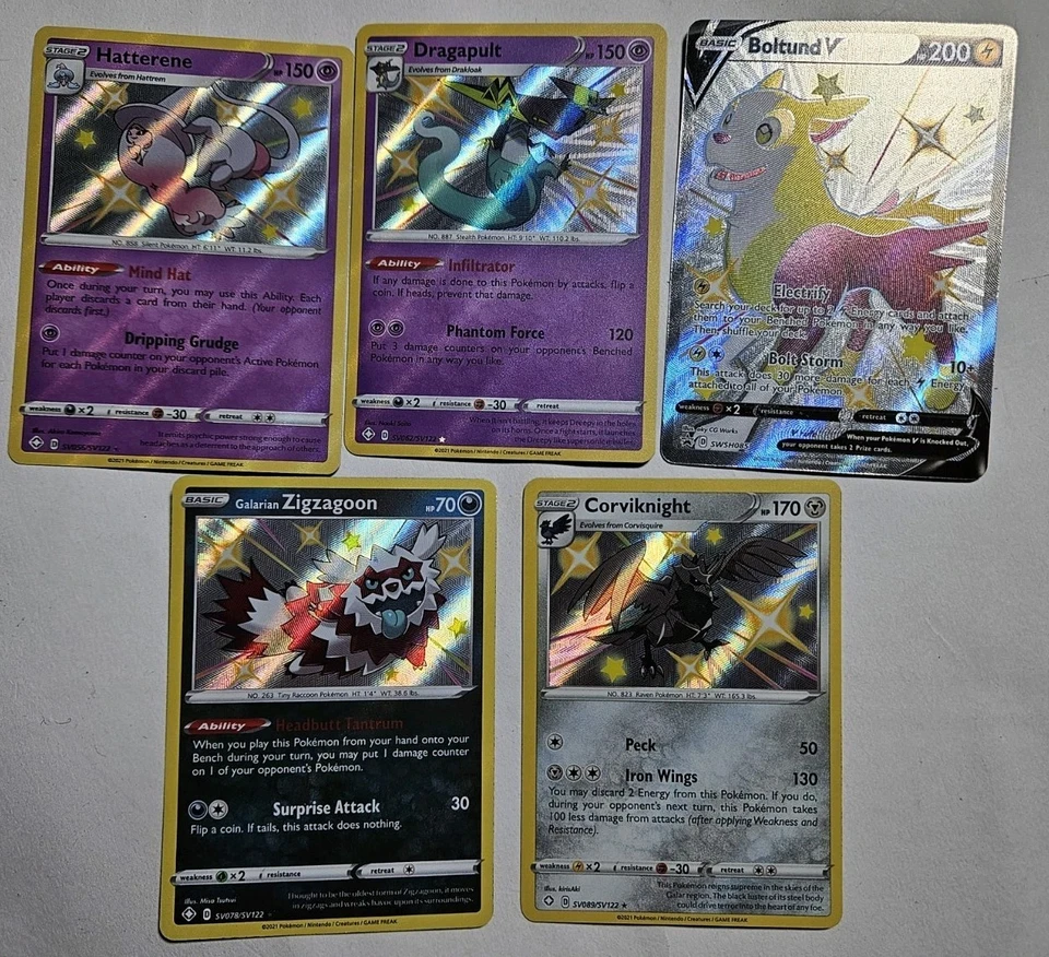 Pokemon Card Lot 5 Cards Shiny Corviknight, Boltund V, Dragapult, Hatterene NM - Image 1 of 4