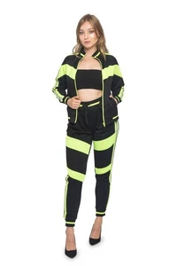 Victorious Damen Colorblock reflektierende Streifen 2-teiliges Trainingsanzug Set - Größe L - Bild 1 von 2