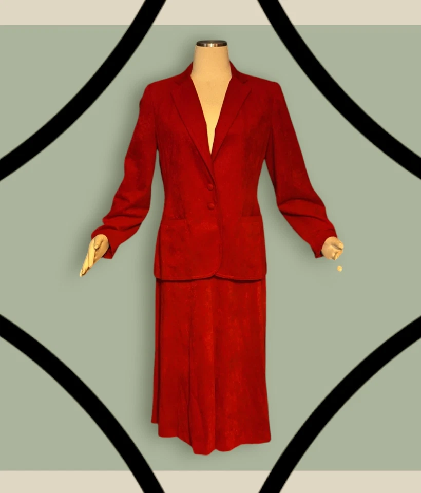 Conjunto Blazer Traje Falda Vino Tinto PERCEPTION 2 Piezas Terciopelo Suave Para Mujer Pequeño/Mediano  Foto 1 de 4