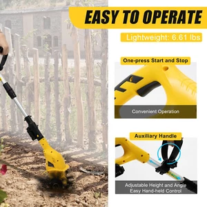 Electric Rototiller Garden Cordless Tiller Soil Cultivator Tilling Rechargeable - Picture 1 of 14