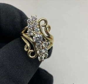 0.21 CT Round Cut EF VSSI Lab Grown Diamond Women's Cluster Ring 14K Yellow Gold - Picture 1 of 4