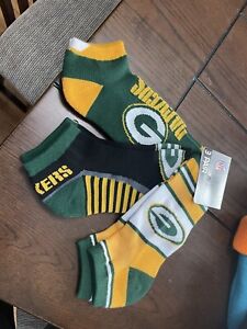NFL Team Apparel Green Bay Packers No Show Socks Men's Large 10-13 (3pk)