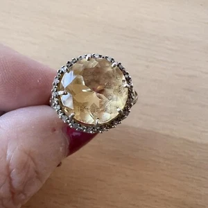 VINTAGE ROUND YELLOW CITRINE CZ STERLING SILVER RING - Picture 1 of 17