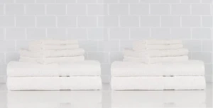 2 PACK - Mainstays Solid 6-Piece Bath Towel Set, White, 12-Pieces Total - Picture 1 of 9
