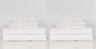2 PACK - Mainstays Solid 6-Piece Bath Towel Set, White, 12-Pieces Total - Image 1 of 4