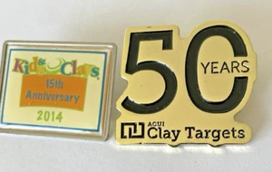 Kids & Clays 15th Anniversary ACU-I 50 years Shooting Pins NEW RARE Lot of 2 - Picture 1 of 12