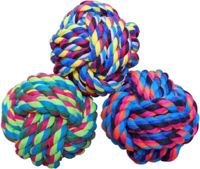 Pet Chew Toy Knots Cotton Rope Biting Ball for Dogs Cats 3 Pcs Aggressive Chewer - Image 1 of 2