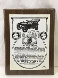 1906 Pope Hartford Manufacturing Model F Connecticut Auto Advertisement Plaque - Picture 1 of 11