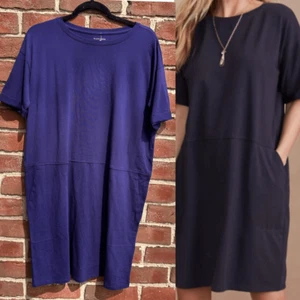 Vestido Eileen Fisher $158 Mujer Algodón Orgánico Jersey Cuello Redondo Púrpura Pequeño - Imagen 1 de 7