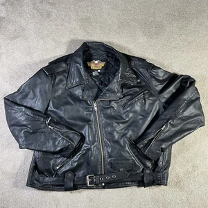 Harley Davidson Leather Riding Jacket Mens 5XL Black Lined Strap Motorcycle USA - Picture 1 of 19