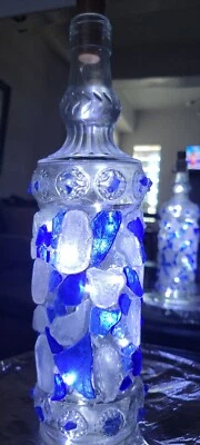 Синий карибский seaglass искусства лампа Пуэрто-Рико Colbalt Seaglass wLights уникальный  - Изображение 1 из 4