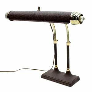 Vintage Brown Brass Desk Lamp Fluorescent Adjustable Goose Neck Table Light - Imagen 1 de 12