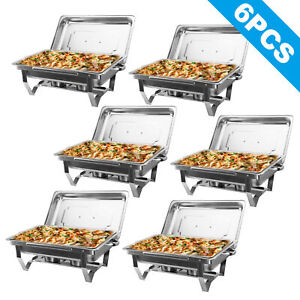 6 Pack Catering Stainless Steel Chafer Chafing Dish Sets 9.5QT Full Size Buffet